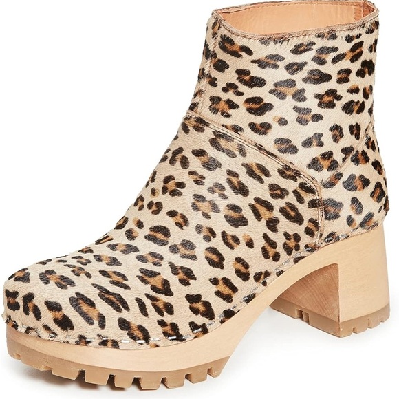 Swedish Hasbeens Leopard Calf Hair Clog Booties Handmade NWT $470 Size 6.5/37 - Picture 6 of 8